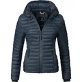 Steppjacke MARIKOO "Samtpfote", Damen, Gr. XXL (44), blau, Oberstoff: 100% Nylon, Futter: 100% Polyester, Wattierung: 100% Polyester, casual, figurbetont hüftlang, hoch geschlossener Ausschnitt, Langarm Ärmel ohne Ärmelschlitz Rippstrickbündchen kontrastfarben, Jacken, ultraleichte Übergangsjacke mit Kapuze