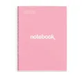 Miquelrius - Notizbuch A4 Notebook, 1 farbiger Streifen, 80 Blatt mit raster 5 x 5 mm, Papier 90 g/m² mikroperforiert mit 4 Bohrungen für 4 Ringe, Einband aus Karton, Farbe Rosa