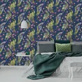 Holden Menali Pfau Tapete Glitzer Marineblau 35922 Blumenmuster Trail