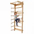 Relaxdays Sprossenwand, Kinder, Klimmzugstange, Kletterringe, Leiter, Hxbxt: 215 X 80 X 57,5 Cm, Kletterwand, Natur