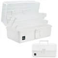 Creahaus 33cm 3-Regal Mehrzweck-Aufbewahrungsbox, Sortierbox, Organizer Box, Bastelbox, Nähkasten, Medizinkoffer, Toolbox, Angelkoffer mit 2 Regalen (Weiß)