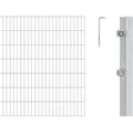 Alberts Doppelstabmatten Zaun, Höhe 140 cm, Länge 22 m, Zaun-Komplettset zum Einbetonieren, feuerverzinkt, Pfosten 60x40 mm - Silber