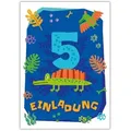 JUNAPACK Einladungskarten Dinosaurier Einladungen zum 5. Geburtstag Karten für Kinder Dinos blau, Einladungskarten zum fünften Geburtstag mit Dino Motiv