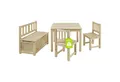 BOMI Kindersitzgruppe Holzsitzgruppe Anna, (Set, 4-tlg., 1x Tisch, 1x Truhenbank & 2x Stühle), Kindertischgruppe aus Holz, als Spiel- & Maltisch