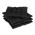 Relaxdays Stuhlkissen 4er Set, 38x38 cm, Sitzkissen mit Bändern, Indoor & Outdoor, Polyesterbezug, Stuhlpolster, schwarz