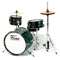 Fame 3 PC Drumset Green, Schlagzeug mit Bass Drum, Tom, Snare, Hardware und Hocker, inklusive Zubehör und Drumsticks