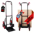 Klappbarer Profi-Treppensteiger TAURUS 150  mit  | Traglast 150kg | HxBxT 110x45x61cm | Stahlrahmen, ergonomische Griffe, pannensichere Vollgummibereifung | Rot-Schwarz | Sackkarre Transportkarre Staplerkarre