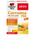 Doppelherz Curcuma 750 mit Curcumin + Vitamin D3 1000 I.E. – Vitamin D unterstützt die normale Funktion des Immunsystems – 60 Kapseln