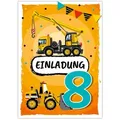 JUNAPACK Einladungskarten Baustelle Einladungen zum 8. Kindergeburtstag Karten Jungen Auto, Einladungskarten mit Baustelle Motiv zum achten Geburtstag LKW