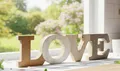 LB H&F Schriftzug Love zum hinstellen Buchstaben Holz Natur Grau Braun Weiß 35 cm Gross (Love)