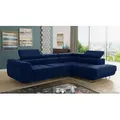 Ecksofa Caris mit Schlaffunktion und einstellbare Kopfstützen, Wohnlandschaft, Couchgarnitur, Bettkasten, Sofagarnitur, Couch, Sofa (Dunkelblau (K... - Dunkelblau