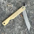 Higo Hoseki Damascus - Japanisches Messing Taschenmesser mit Damastklinge & Öse