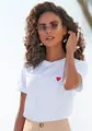 T-Shirt, mit süßer Herz-Stickerei, Kurzarmshirt aus Baumwolle, Gr. 32/34, weiß-rot