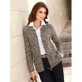 Strickjacke CASUAL LOOKS, Damen, Gr. 36, grau (taupe, meliert), 100% Polyacryl, meliert, figurumspielend, Langarm, Strickjacken