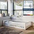 Kids Collective Kinderbett Bodenbett 90x200 cm mit Rausfallschutz & Lattenrost Montessori Bett Bed Gitterbett Kinder Jugendbett Einzelbett | weiß | von 4. bis 18. Lebensjahr