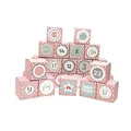 Frau WUNDERVoll® DIY Adventskalender Vorfreude zum Befüllen, 24 Faltschachteln rosa weiße Sterne 7x7x7cm (gefaltet), XL Ziffern pastell/Weihnachten, Aufkleber, Würfelbox, Faltverpackung, Schachteln