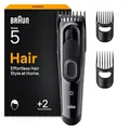 Braun Haarschneider Series 5, Haarschneidemaschine und Rasierapparat für Herren, Haartrimmer mit Ultrascharfe Klingen, 17 Längen, 3 Zubehörteile, 50 Min. Akku, Abwaschbar, HC5530, Schwarz