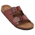Biosoft Herren Sandalen Leder Optik Größe 46 TOM braun | Herrensandalen mit Fußbett offen Gummisohle rutschfest | Slippersandalen Sandalen Herren | Schlappen Herren Kork