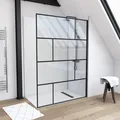 Duschwand MARWELL in modernem Design 140 x 195 cm - Trennwand aus Glas mit matt schwarzen Wandprofil - mit Einscheibensicherheitsglas