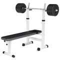 GORILLA SPORTS® Hantelbank mit Hantelset - 38/70/100kg, Ablage, Dip-Station, Höhenverstellbar, Klappbar, bis 200kg, Schwarz/Weiß - Trainingsbank mit Langhantelset, Drückerbank, Schrägbank, Flachbank