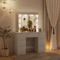 WOLTU Schminktisch mit LED-Beleuchtung 7 Schubladen Kosmetiktisch Frisiertisch