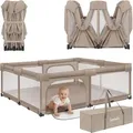 Lionelo Laufstall Florence XL Easy Fold, Faltbar ohne Montage, XXL Spielbereich, 2 Reißverschluss-Eingänge, Netzseiten, inkl. Transporttasche Beige - Beige