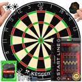 KESSER Dartscheibe kork mit 9 Dartpfeile Professional Dartboard + 21 Pro Flights + Zubehör Steeldart Offizielles Dartscheibe 9 Pfeilen Metallspitze Profi Steeldartscheibe - Dartboard inkl. Montageset