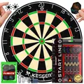 KESSER® Dartscheibe Kork mit 9 Dartpfeile Professional Dartboard + 21 Pro Flights + Zubehör Steeldart Offizielles Dartscheibe 9 Pfeilen Metallspitze Profi Steeldartscheibe Dartboard inkl. Montageset