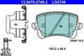ATE 13.0470-2749.2 Bremsbelagsatz, Scheibenbremse für AUDI SEAT SKODA VW