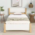 Flieks Holzbett Klassisches Bett 90x200cm mit Lattenrost, Einzelbett Jugendbett Kinderbett mit Kopfteil, Tagesbett Futonbett, Naturbelassen