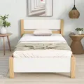 Flieks Holzbett Klassisches Bett 90x200cm mit Lattenrost, Einzelbett Jugendbett Kinderbett mit Kopfteil, Tagesbett Futonbett, Naturbelassen - Naturbelassen