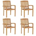 vidaXL Gartenstuhl, Stapelbare Gartenstühle mit Kissen 4 Stk. Massivholz Teak