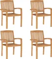 vidaXL Stapelbare Gartenstühle mit Kissen 4 Stk. Massivholz Teak