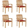 vidaXL Stapelbare Gartenstühle mit Kissen 4 Stk Massivholz Teak 3073216