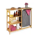 Relaxdays Wäschekorb Regal, Bambus, 3 Ablagen, herausziehbarer Wäschesack, HxBxT: 80x100x32 cm, Wäschesammler Bad, Natur