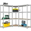 Juskys 3er Metall Regalsystem Easy - 1 Eckregal & 2 Lagerregale - 960 kg - Silber - Silber/Braun