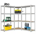 Juskys 3er Metall Regalsystem Easy - 1 Eckregal & 2 Lagerregale - 12 Böden aus MDF Holz - 960 kg - Schwerlastregal Steckregal