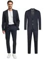 JEFF Herren JFLuke Set Anzug 2-teilig Sakko Hose Bundle | elastischer Herrenanzug Regular Fit für Männer Herringbone Raven, 46