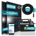 SUNNIVA 850W Balkonkraftwerk 800W komplett Steckdose - Astro-Energy 800W Micro Wechselrichter - PV Solaranlage Komplettset - 2x 425W (850W) Solarmodule - inkl. 5m Kabel - Bluetooth, WIFI