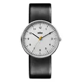 Braun Mens 3-Hand Analogue Quartz Watch, White Dial and Black Leather Strap, 38mm Stainless Steel Case, Model BN0021BKG.