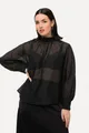 Ulla Popken Longbluse Lyocell-Bluse Zierfalten Stehkragen Langarm