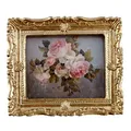 Melody Jane Puppenhaus Miniatur Strauß Rosa Rosen Bild Gemälde Gold Rahmen