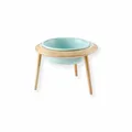 Monkimau Hundenapf Katzennapf aus Keramik mit Holzständer erhöht Futternapf Fressnapf (480ml, Blau)