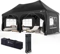 VOUNOT® 3x6m Faltpavillon Pavillon Wasserdicht mit 6 Seitenwänden, Partyzelt Gartenzelt Schwarz