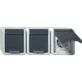 Gira Steckdose 478930, IP44, Aufputz, 3-fach, grau, Feuchtraum, waagerecht