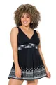 Ulla Popken Damen große Größen Übergrößen Plus Size Badekleid, Sonnen, Softcups, recycelt schwarz 56 846400100-56