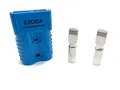 eXODA Batterie Stecker 175A 50 mm² blau für Gabelstapler max 600V und Dauerstrom 175A für Verpressen oder Verlöten mit versilberten Kupferkontakten im schlagfesten Gehäuse