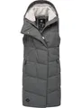 Ragwear Damen lange wasserdichte Winter Steppweste mit Kapuze Pavla Vest Grey Gr. M
