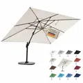 RS Trade Sonnenschirm Ampelschirm 3x4m groß rechteckig, mit Windsicherung, Ständer und Schutzhülle, drehbar neigbar kippbar mit Kurbel, windstabil für Garten Terrasse Balkon Gastronomie, sandhell