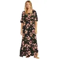 Maxikleid BILLABONG "Full Bloom", Damen, Gr. M, US-Größen, schwarz (schwarz sands), 100% Viskose, Kurzarm, Kleider